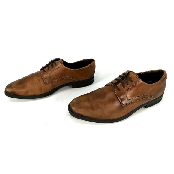 Ecco Melbourne Tie Oxford Dress Shoe Amber Brown Men’s Size EU 45 US 11 - Picture 2 of 12
